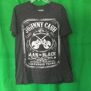 Johnny Cash Man in Black Graphic T Shirt Large